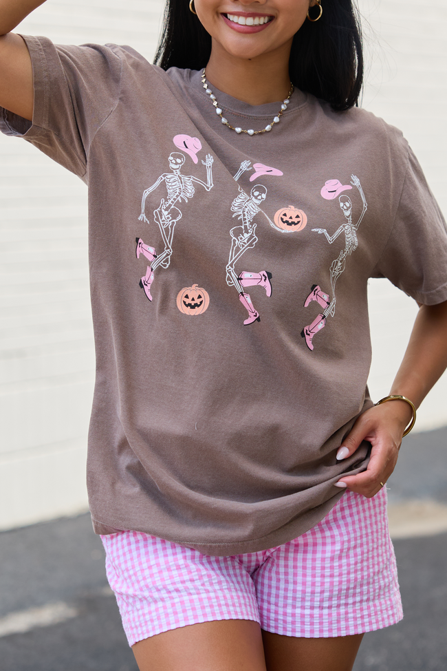 Dancing Skeletons Brown Graphic Tee