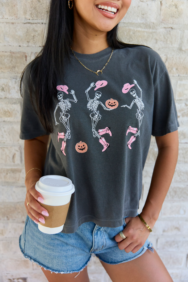 Dancing Skeletons Dark Grey Boxy Graphic Tee