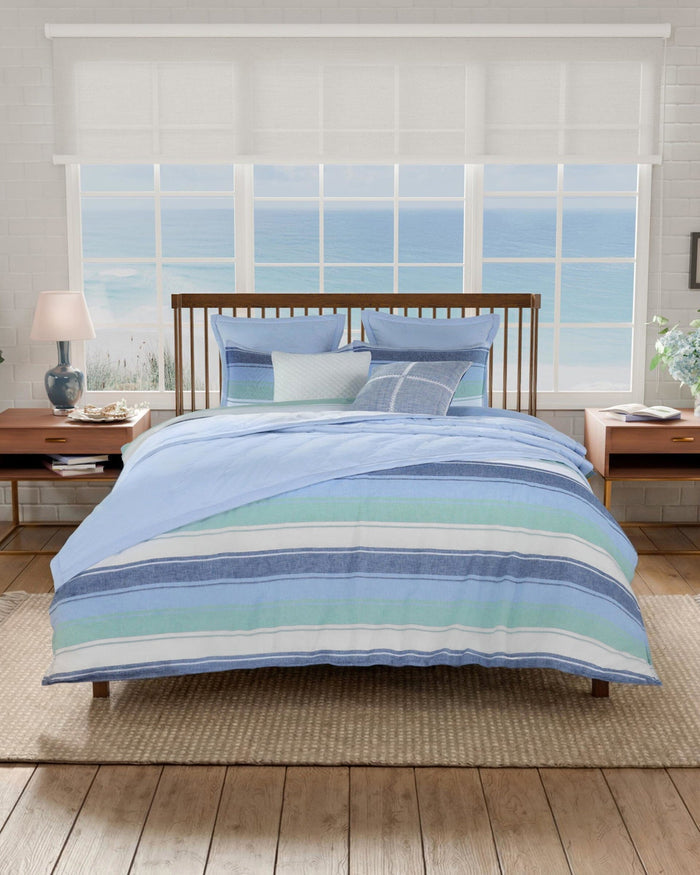 The front view of the Southern Tide Darien Comforter Set by Southern Tide - Blue