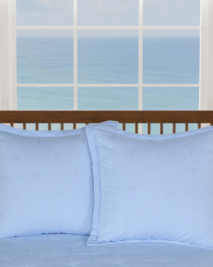 The detail view of the Southern Tide Darien Euro Sham by Southern Tide - Blue