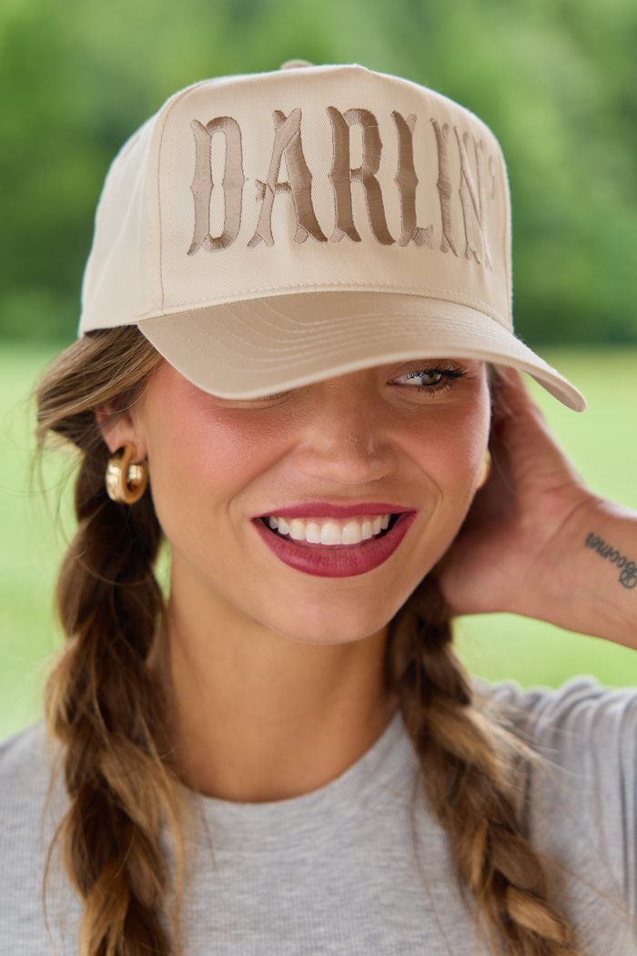 Darlin' Natural/Khaki Embroidered Trucker Hat