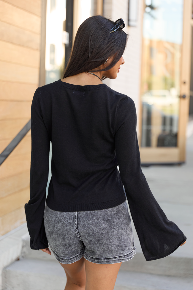 Deanna Black Bell Sleeve Knit Top FINAL SALE