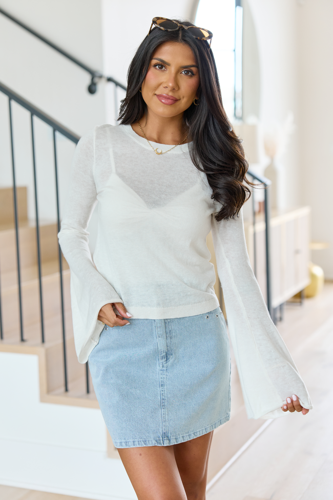 Deanna Cream Bell Sleeve Knit Top SALE
