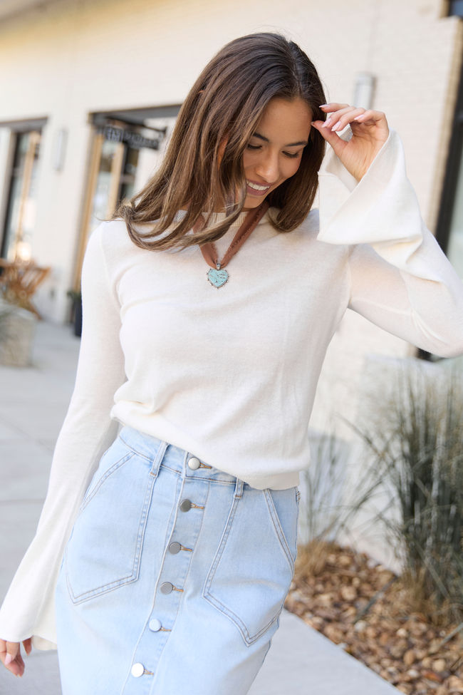 Deanna Cream Bell Sleeve Knit Top SALE