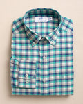 The front view of the Southern Tide Diamond Cove Heather Skipjack Sport Shirt by Southern Tide - Heather Persian Green