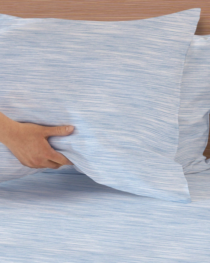 The detail view of the Southern Tide Distressed Stripe Sheet Set by Southern Tide - Blue