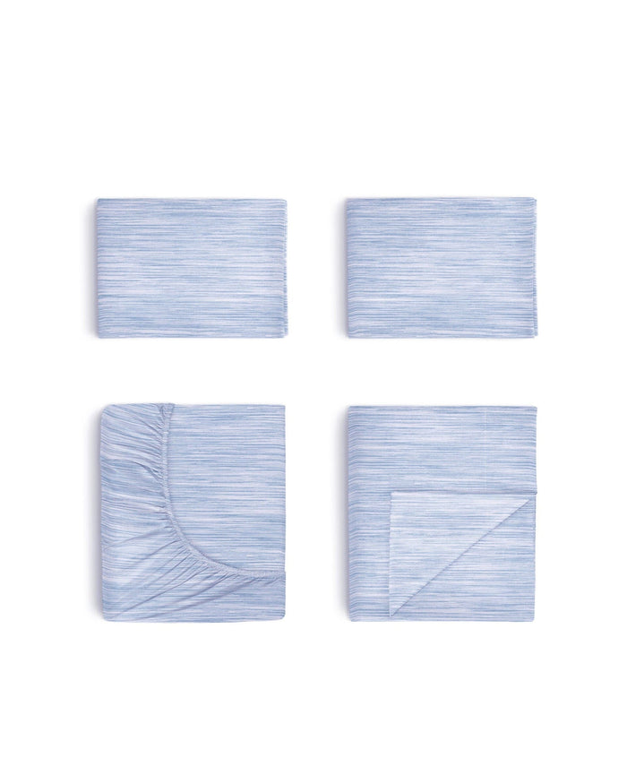 The front view of the Southern Tide Distressed Stripe Sheet Set by Southern Tide - Blue