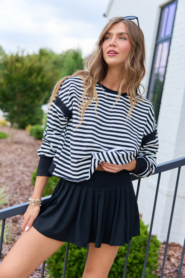 Dominique Black And White Striped Tee