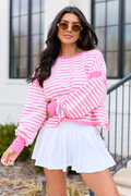 Dominique Pink And White Striped Tee
