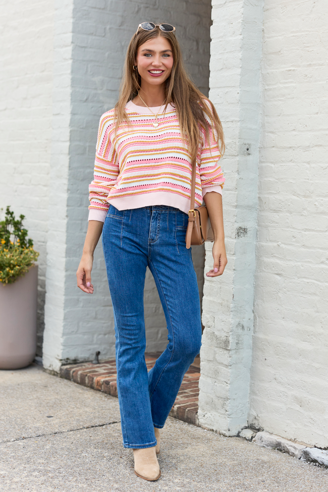 Dream In Color Pink Multi Stripe Sweater