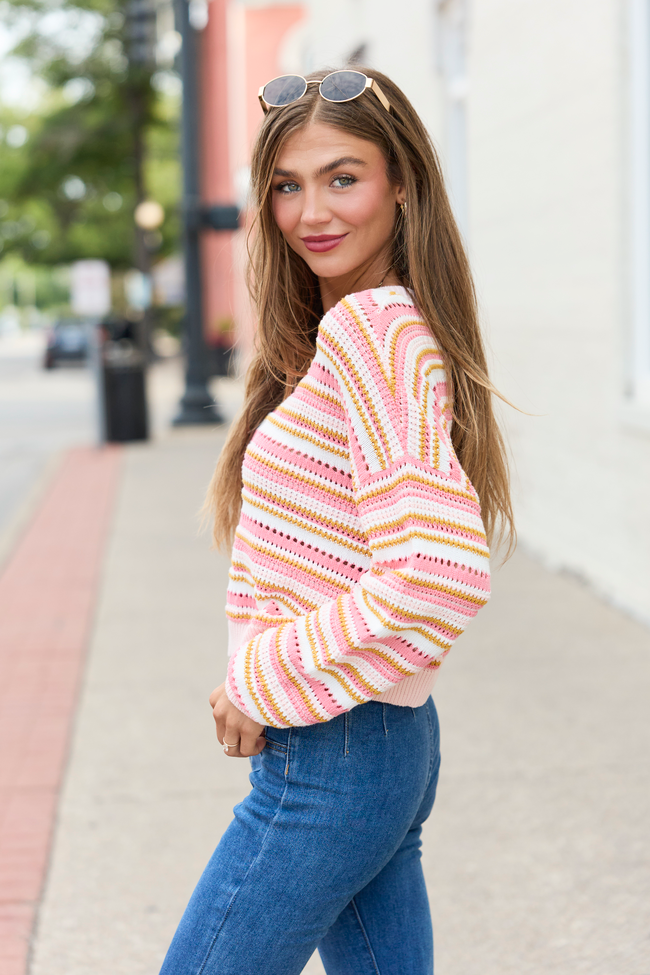 Dream In Color Pink Multi Stripe Sweater