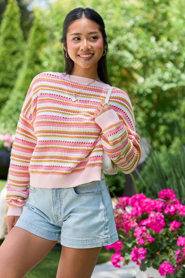 Dream In Color Pink Multi Stripe Sweater