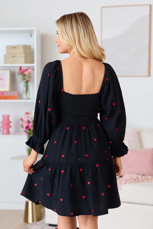 Dress To Impress Black Heart Smocked Top Mini Dress FINAL SALE