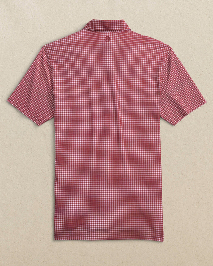 The back view of the Southern Tide Driver Dunes Edge Team Colors Plaid Polo by Southern Tide - Crimson