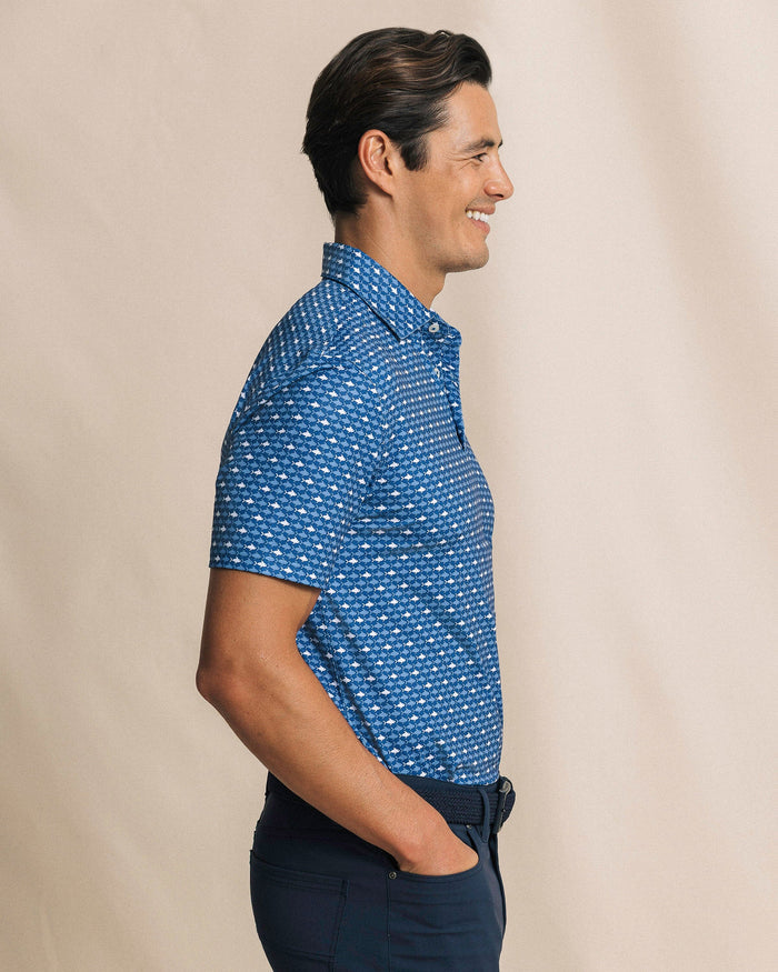 The side view of the Southern Tide Driver Fintastic Frenzy Printed Polo by Southern Tide - Ocean Channel