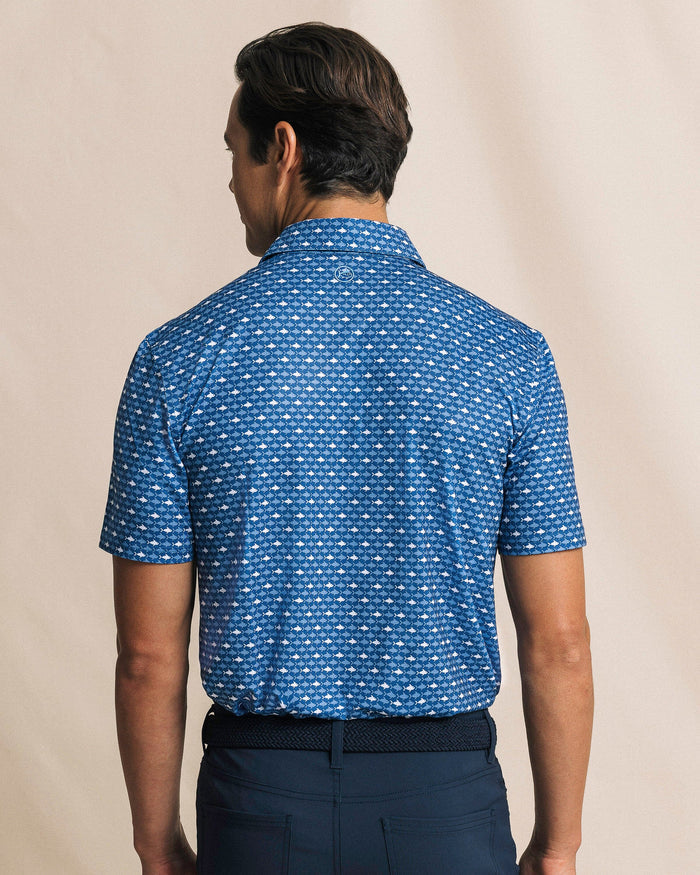 The back view of the Southern Tide Driver Fintastic Frenzy Printed Polo by Southern Tide - Ocean Channel