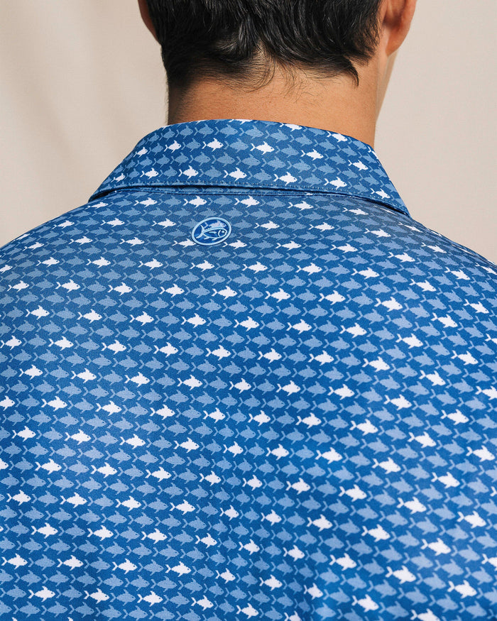 The detail view of the Southern Tide Driver Fintastic Frenzy Printed Polo by Southern Tide - Ocean Channel