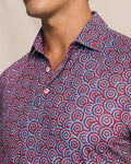 The detail view of the Southern Tide Driver Fireworks Printed Polo by Southern Tide - Channel Marker Red