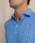 The detail view of the Southern Tide Driver Fish Printed Polo by Southern Tide - Ocean Channel