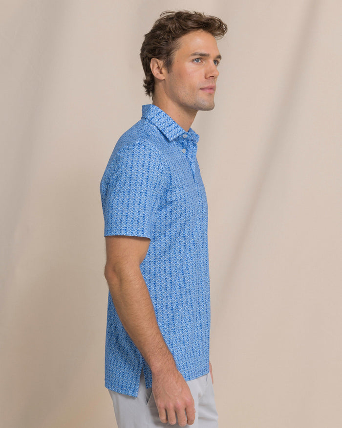 The side view of the Southern Tide Driver Fish Printed Polo by Southern Tide - Ocean Channel
