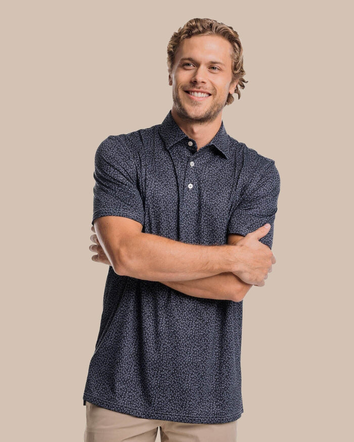 The front view of the Southern Tide Driver Gameplay Polo by Southern Tide - Black