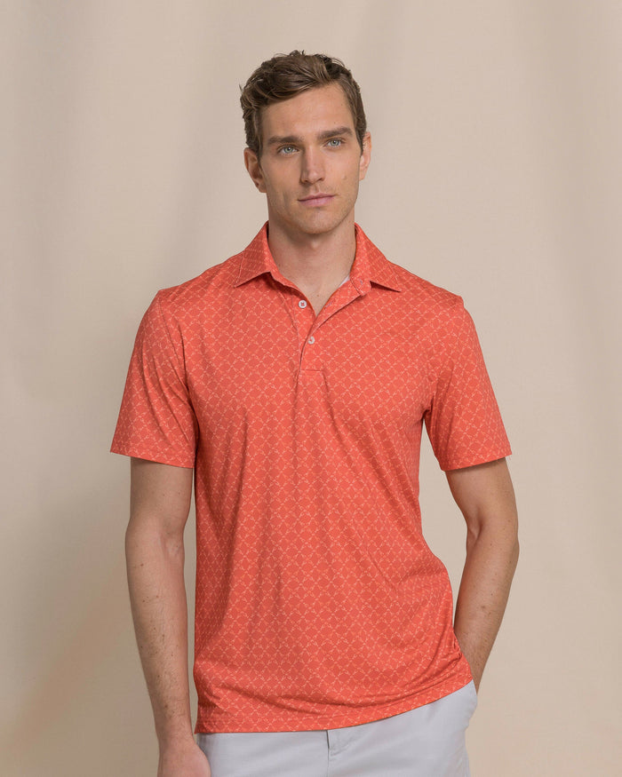 The front view of the Southern Tide Driver Lobster Printed Polo by Southern Tide - Burnt Sienna