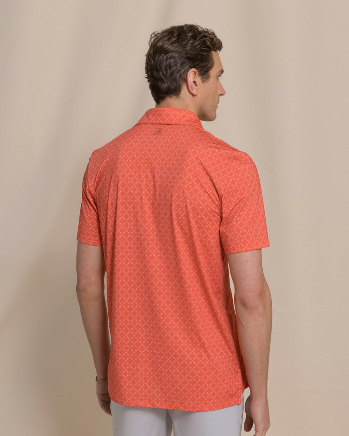 The back view of the Southern Tide Driver Lobster Printed Polo by Southern Tide - Burnt Sienna