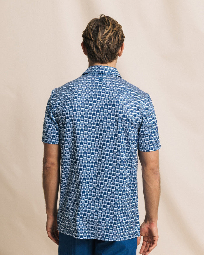 The back view of the Southern Tide Driver Ocean Echo Printed Polo by Southern Tide - Nautical Blue