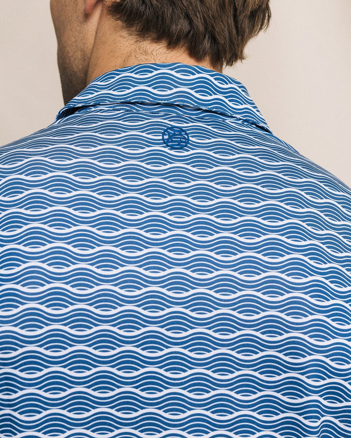 The detail view of the Southern Tide Driver Ocean Echo Printed Polo by Southern Tide - Nautical Blue