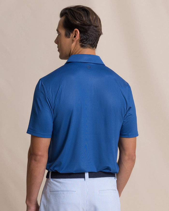 The back view of the Southern Tide Driver Seaside Geo Printed Polo by Southern Tide - Nautical Blue