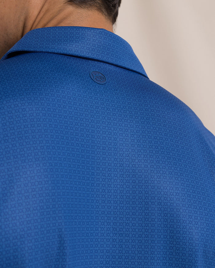The detail view of the Southern Tide Driver Seaside Geo Printed Polo by Southern Tide - Nautical Blue