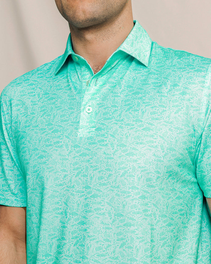 The detail view of the Southern Tide Driver Seawatch Printed Polo by Southern Tide - Shore Blue