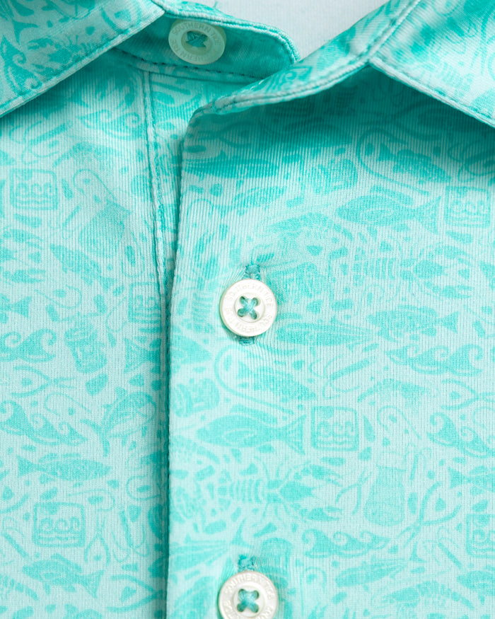The pattern detail view of the Southern Tide Driver Seawatch Printed Polo by Southern Tide - Shore Blue