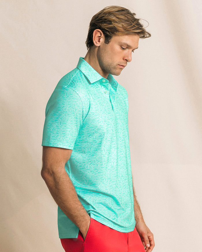 The side view of the Southern Tide Driver Seawatch Printed Polo by Southern Tide - Shore Blue