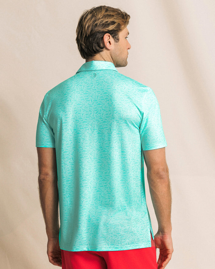 The back view of the Southern Tide Driver Seawatch Printed Polo by Southern Tide - Shore Blue