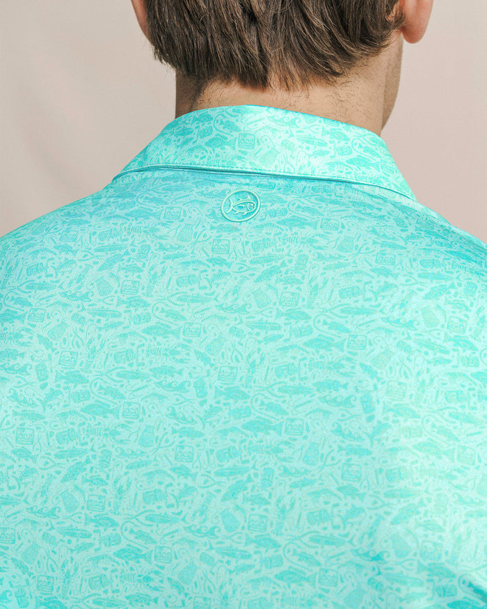 The detail view of the Southern Tide Driver Seawatch Printed Polo by Southern Tide - Shore Blue