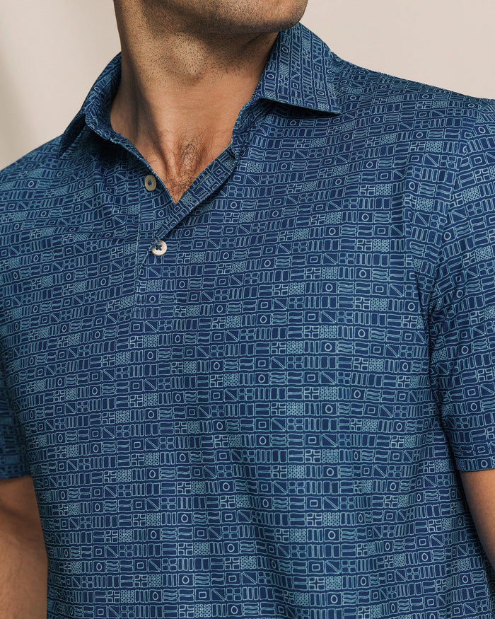The detail view of the Southern Tide Driver ST Nautical Flag Printed Polo by Southern Tide - Nautical Blue