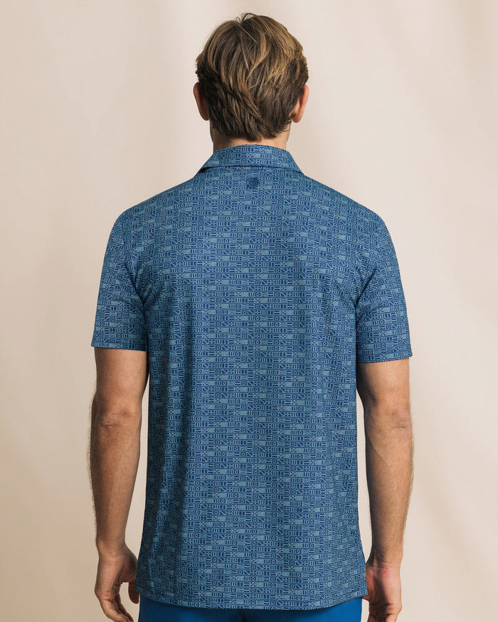 The back view of the Southern Tide Driver ST Nautical Flag Printed Polo by Southern Tide - Nautical Blue
