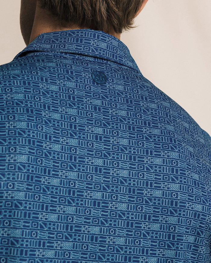 The detail view of the Southern Tide Driver ST Nautical Flag Printed Polo by Southern Tide - Nautical Blue