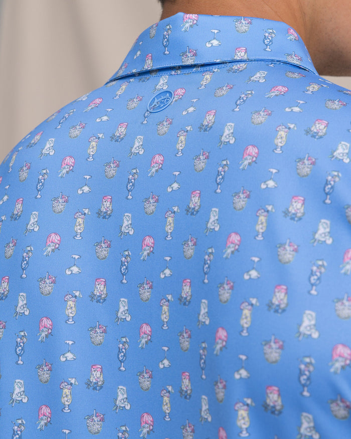 The detail view of the Southern Tide Driver Tropical Drink Printed Polo by Southern Tide - Ocean Channel