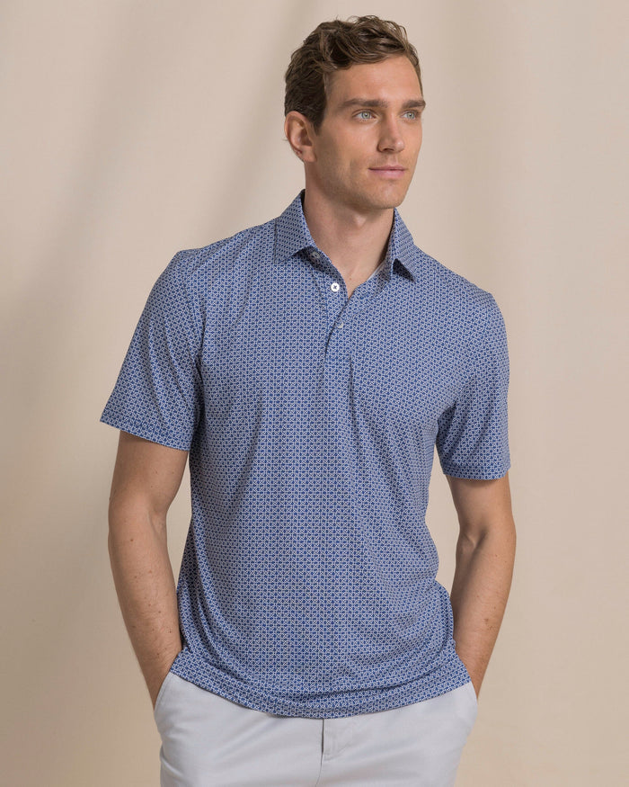 The front view of the Southern Tide Driver Weaving Around Printed Polo by Southern Tide - Nautical Blue
