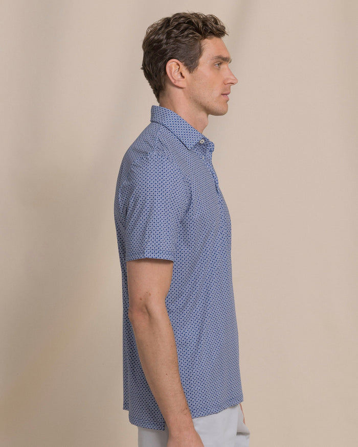 The side view of the Southern Tide Driver Weaving Around Printed Polo by Southern Tide - Nautical Blue