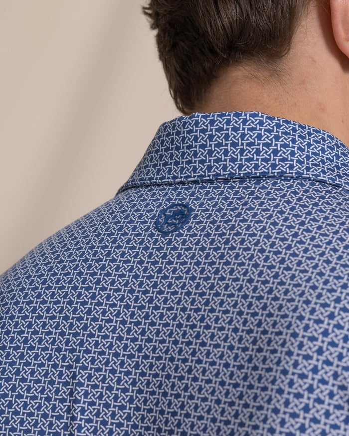 The detail view of the Southern Tide Driver Weaving Around Printed Polo by Southern Tide - Nautical Blue