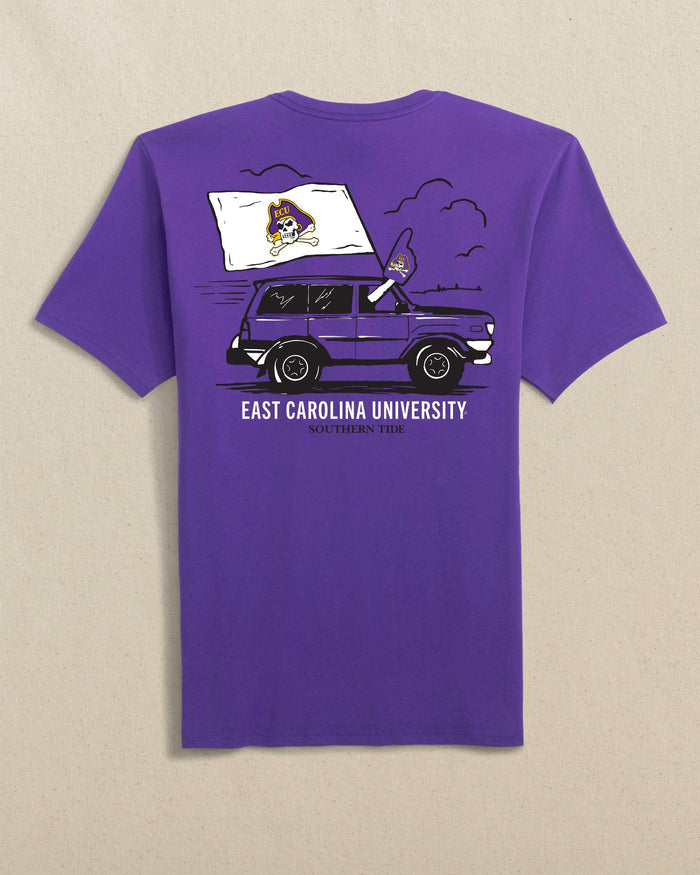 The back view of the Southern Tide East Carolina Pirates Game Bound Short Sleeve T-Shirt by Southern Tide - Regal Purple