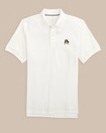 The front view of the East Carolina Pirates Skipjack Polo by Southern Tide - Classic White