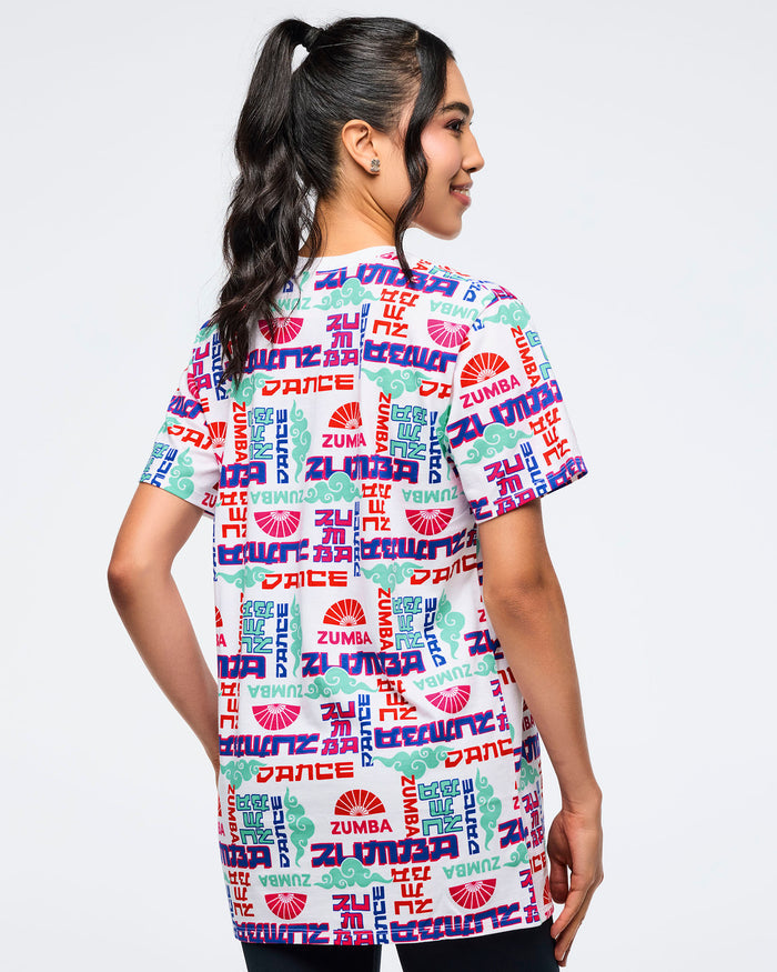 White/Blue # Eastern Flavor Crew Neck Tee - White/Blue