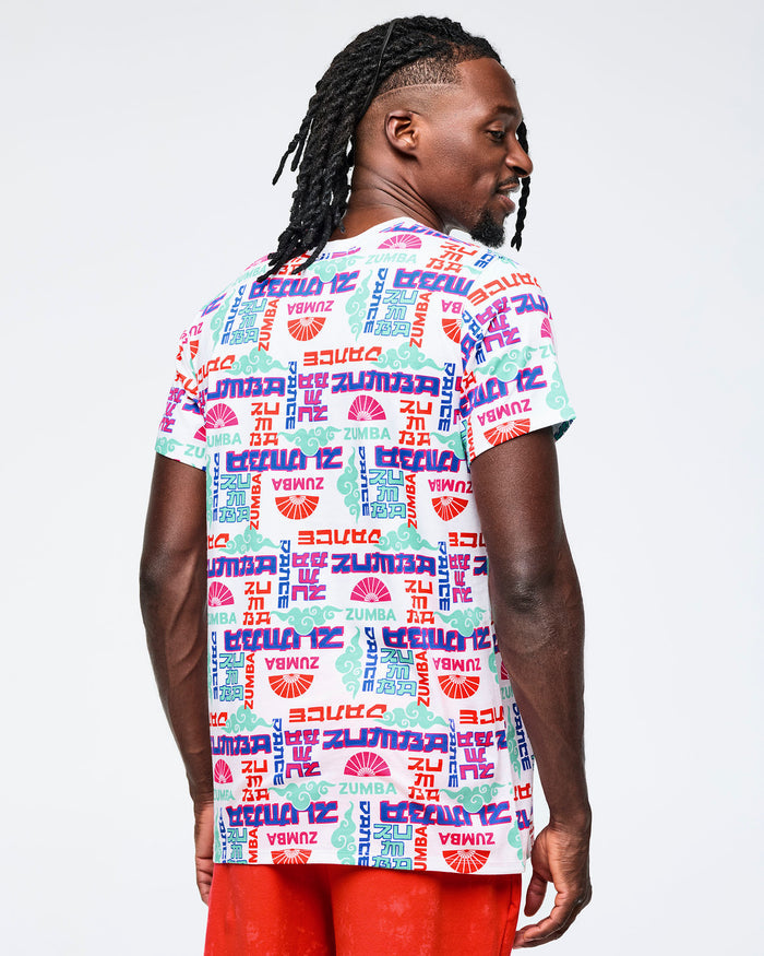 White/Blue # Eastern Flavor Crew Neck Tee - White/Blue