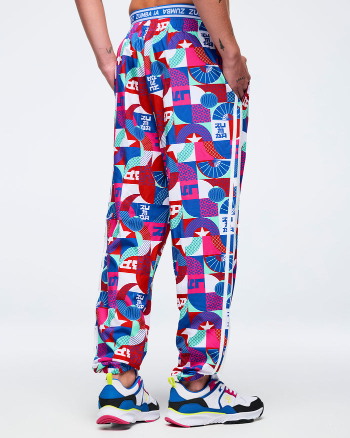 Blue/Red # Eastern Flavor Double Waisted Slouch Woven Pants