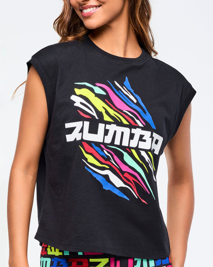 Bold Black # Eastern Flavor Extended Shoulder Loose Tank