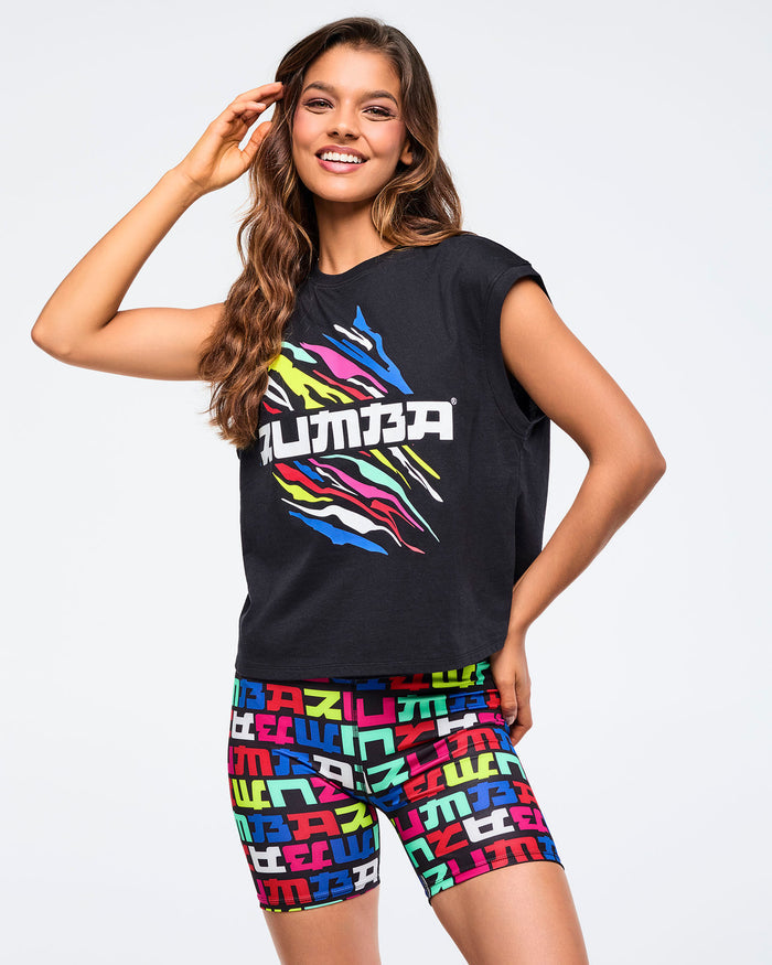 Bold Black # Eastern Flavor Extended Shoulder Loose Tank
